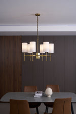 Brass Chandelier with Fabric Shades – Modern Luxury Lighting for Dining and Living Rooms