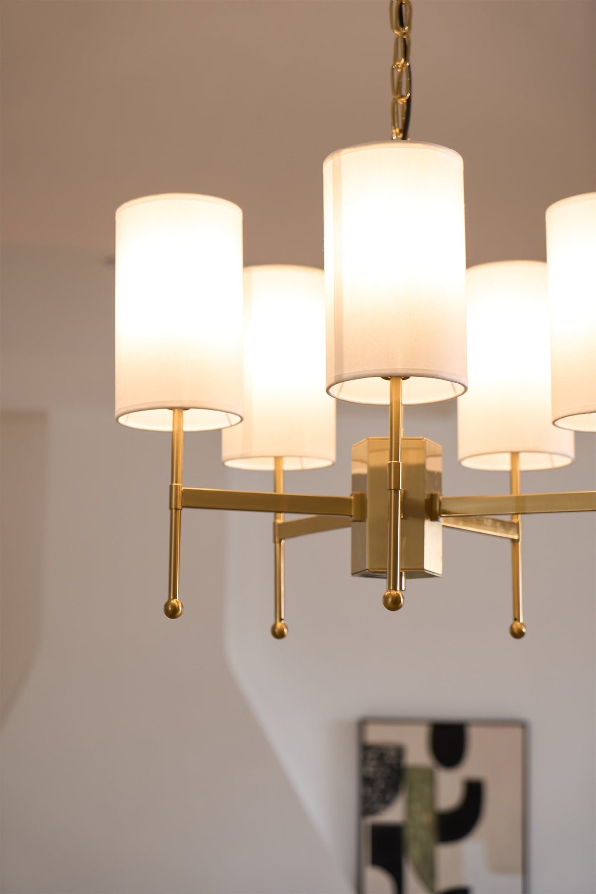 Brass Chandelier with Fabric Shades – Modern Luxury Lighting for Dining and Living Rooms