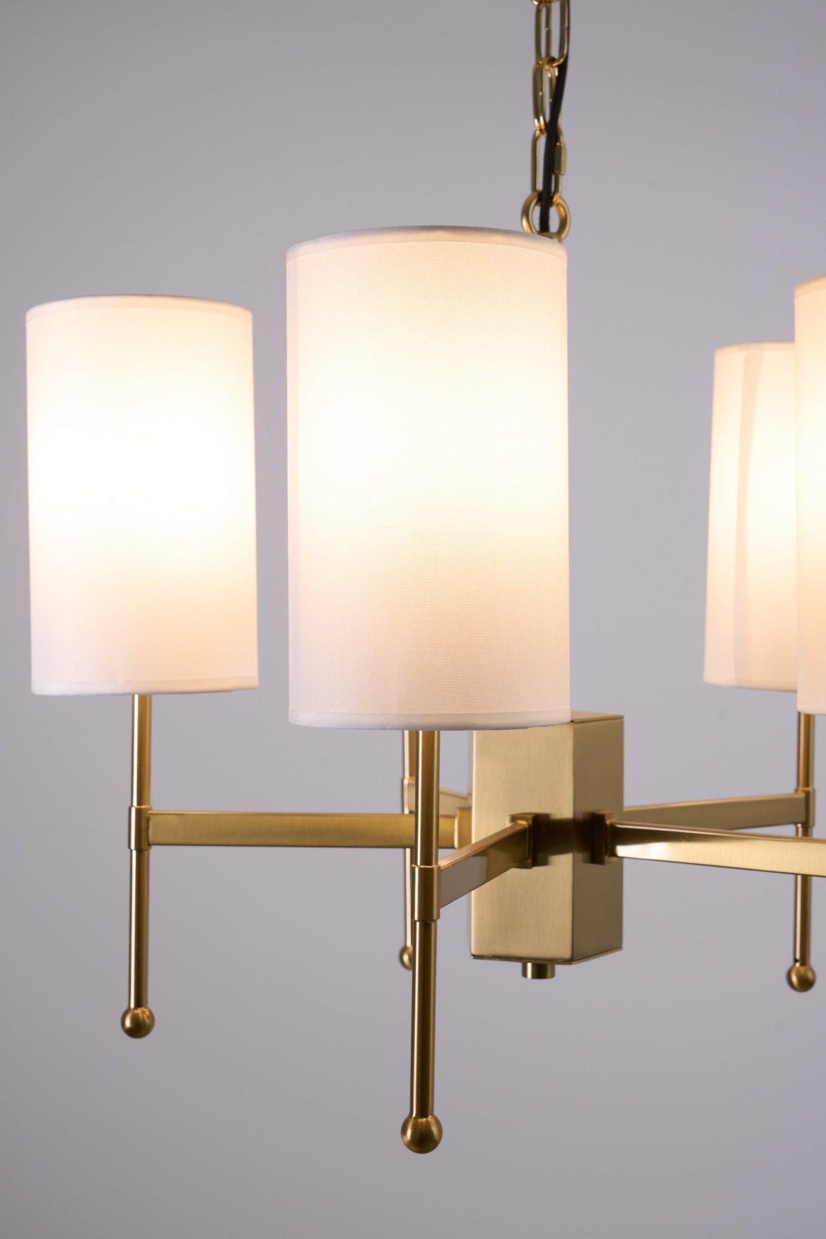 Brass Chandelier with Fabric Shades – Modern Luxury Lighting for Dining and Living Rooms