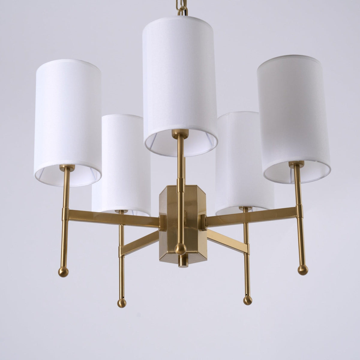 Brass Chandelier with Fabric Shades – Modern Luxury Lighting for Dining and Living Rooms