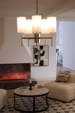 Brass Chandelier with Fabric Shades – Modern Luxury Lighting for Dining and Living Rooms