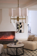Brass Chandelier with Fabric Shades – Modern Luxury Lighting for Dining and Living Rooms