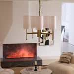 Brass Chandelier with Fabric Shades – Modern Luxury Lighting for Dining and Living Rooms