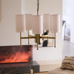 Brass Chandelier with Fabric Shades – Modern Luxury Lighting for Dining and Living Rooms