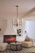 Brass Chandelier with Fabric Shades – Modern Luxury Lighting for Dining and Living Rooms
