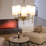 Brass Chandelier with Fabric Shades – Modern Luxury Lighting for Dining and Living Rooms