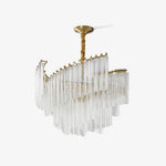 Brinicle Crystal Chandelier in Brass Finish, Modern Tiered Spiral Pendant Light