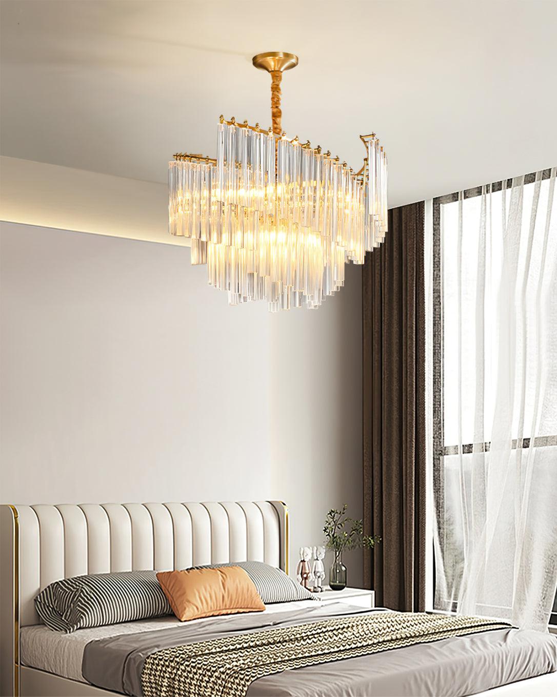 Brinicle Crystal Chandelier in Brass Finish, Modern Tiered Spiral Pendant Light