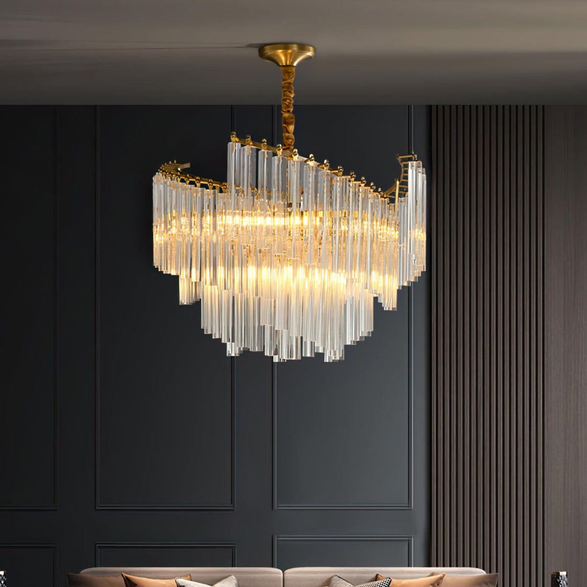 Brinicle Crystal Chandelier in Brass Finish, Modern Tiered Spiral Pendant Light