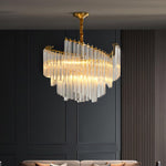 Brinicle Crystal Chandelier in Brass Finish, Modern Tiered Spiral Pendant Light