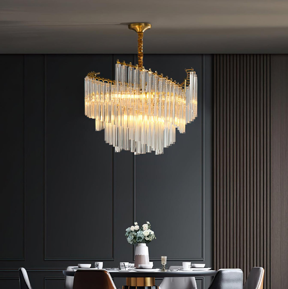 Brinicle Crystal Chandelier in Brass Finish, Modern Tiered Spiral Pendant Light