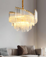 Brinicle Crystal Chandelier in Brass Finish, Modern Tiered Spiral Pendant Light