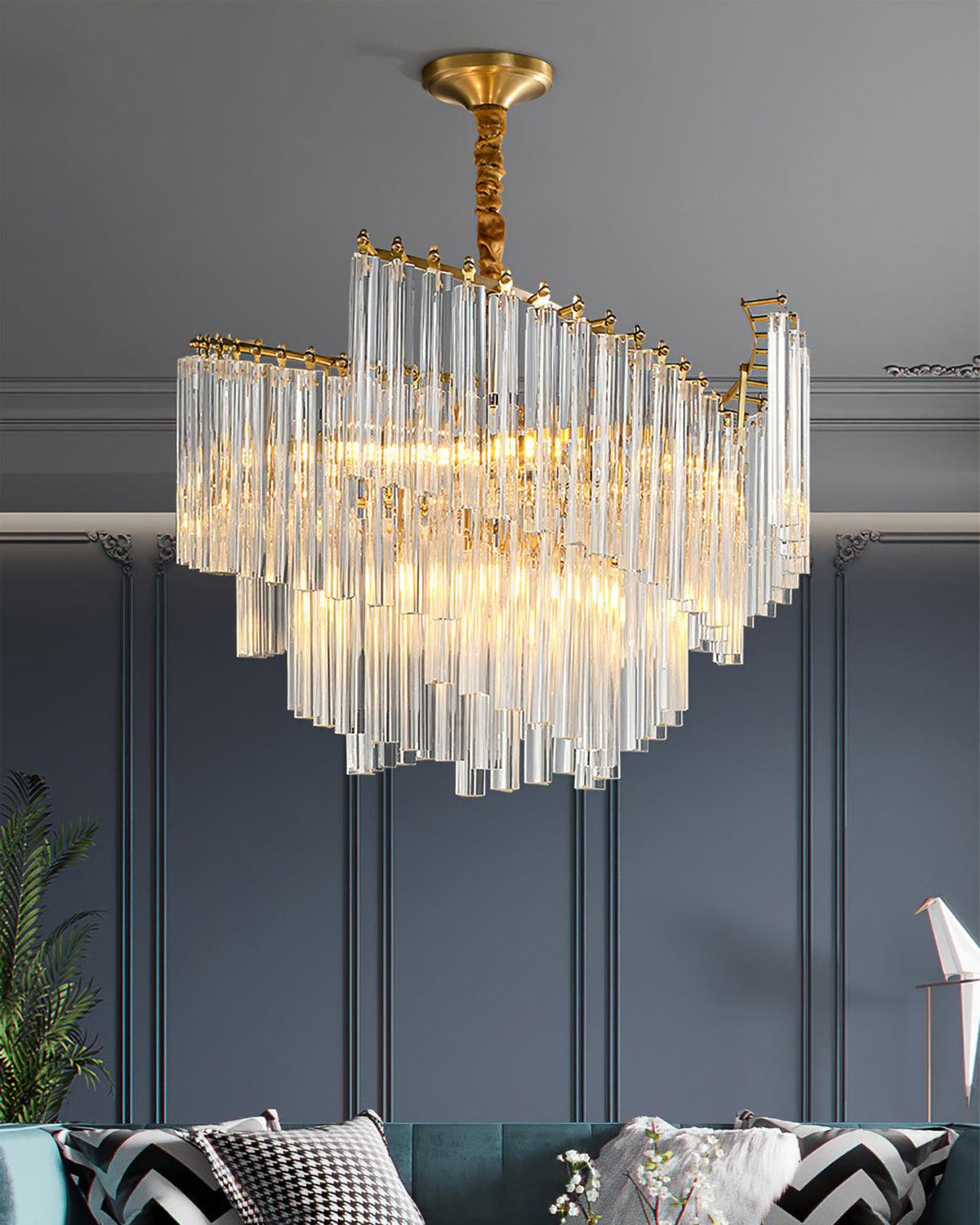 Brinicle Crystal Chandelier in Brass Finish, Modern Tiered Spiral Pendant Light