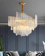 Brinicle Crystal Chandelier in Brass Finish, Modern Tiered Spiral Pendant Light