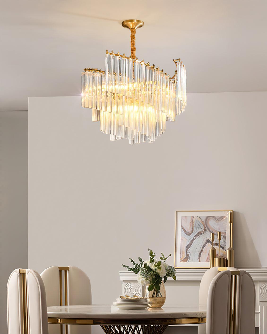 Brinicle Crystal Chandelier in Brass Finish, Modern Tiered Spiral Pendant Light