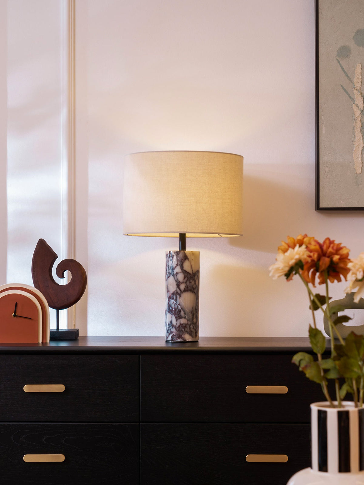Ardena Marble Table Lamp with Linen Shade for Bedroom and Living Room
