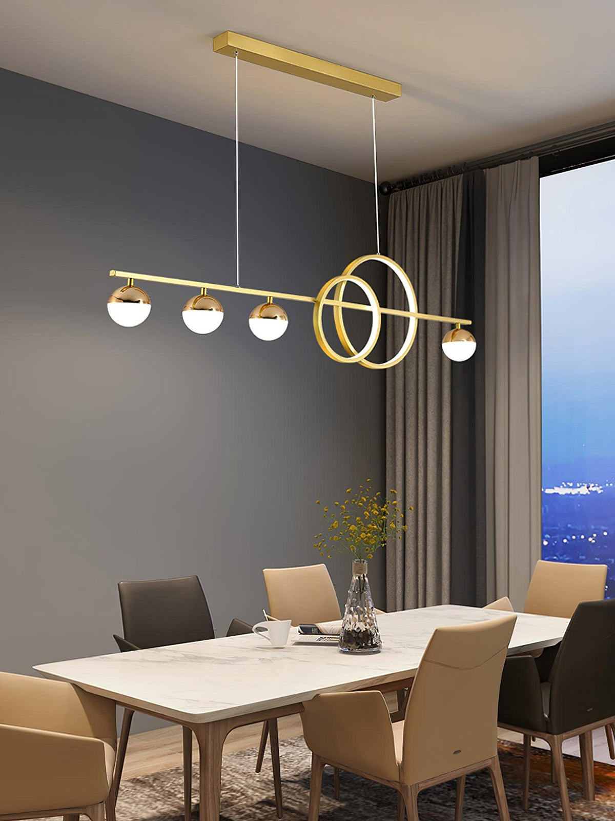 Brooklyn Double Circle LED Chandelier in Gold for Dining Room and Living Space