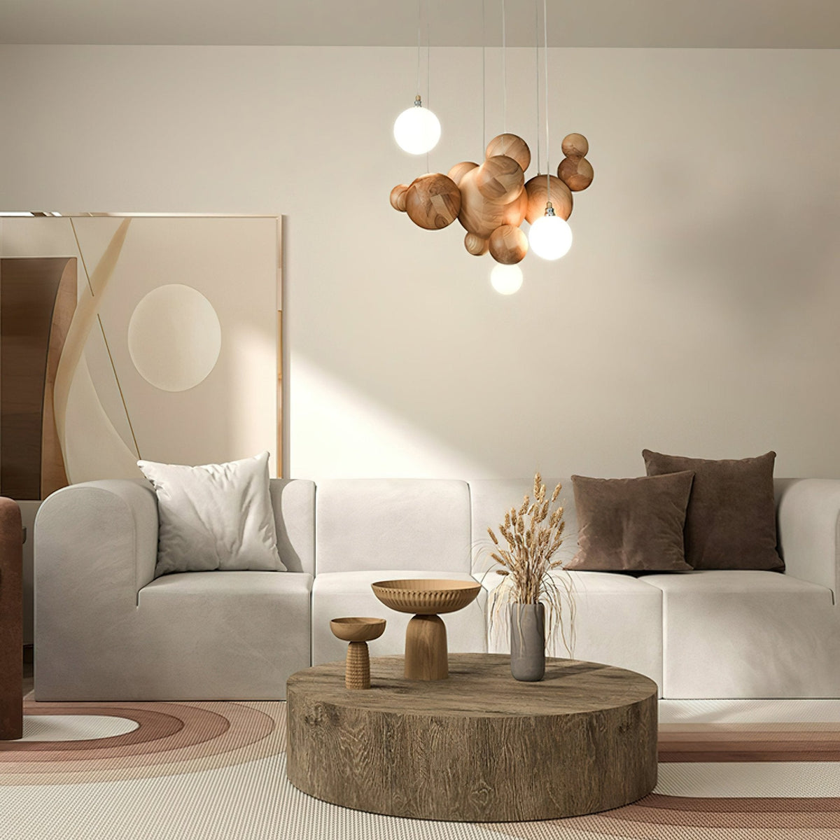 Bubble Wood Balls Chandelier – Modern Wooden LED Pendant Light