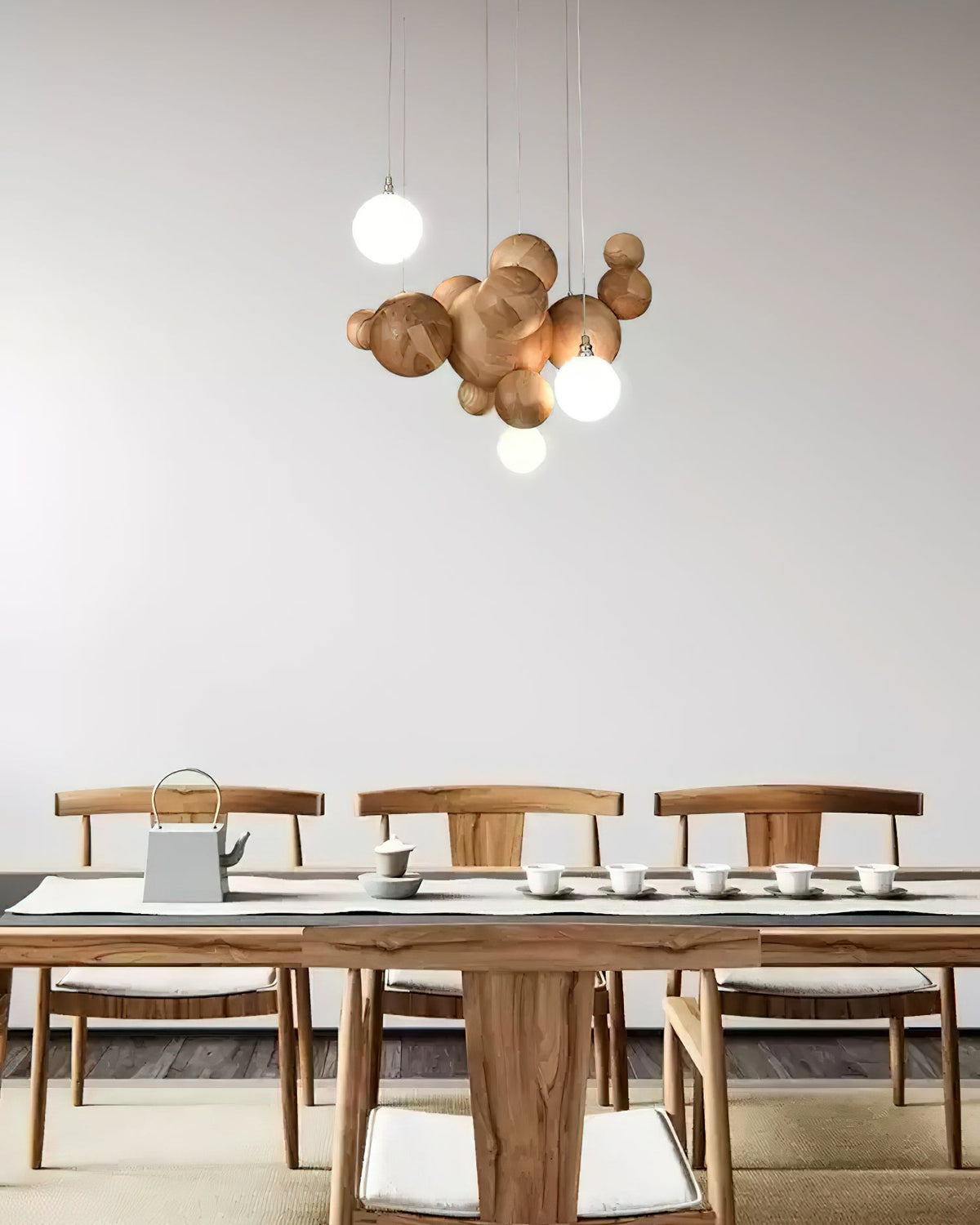 Bubble Wood Balls Chandelier – Modern Wooden LED Pendant Light