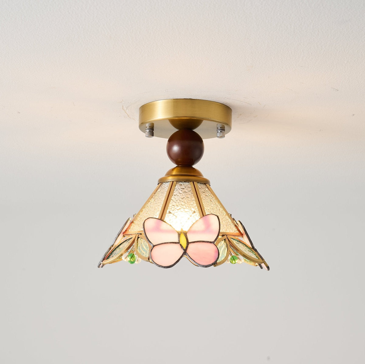 Butterfly Bloom Ceiling Light – Art Glass Flush Mount with Brass Accents