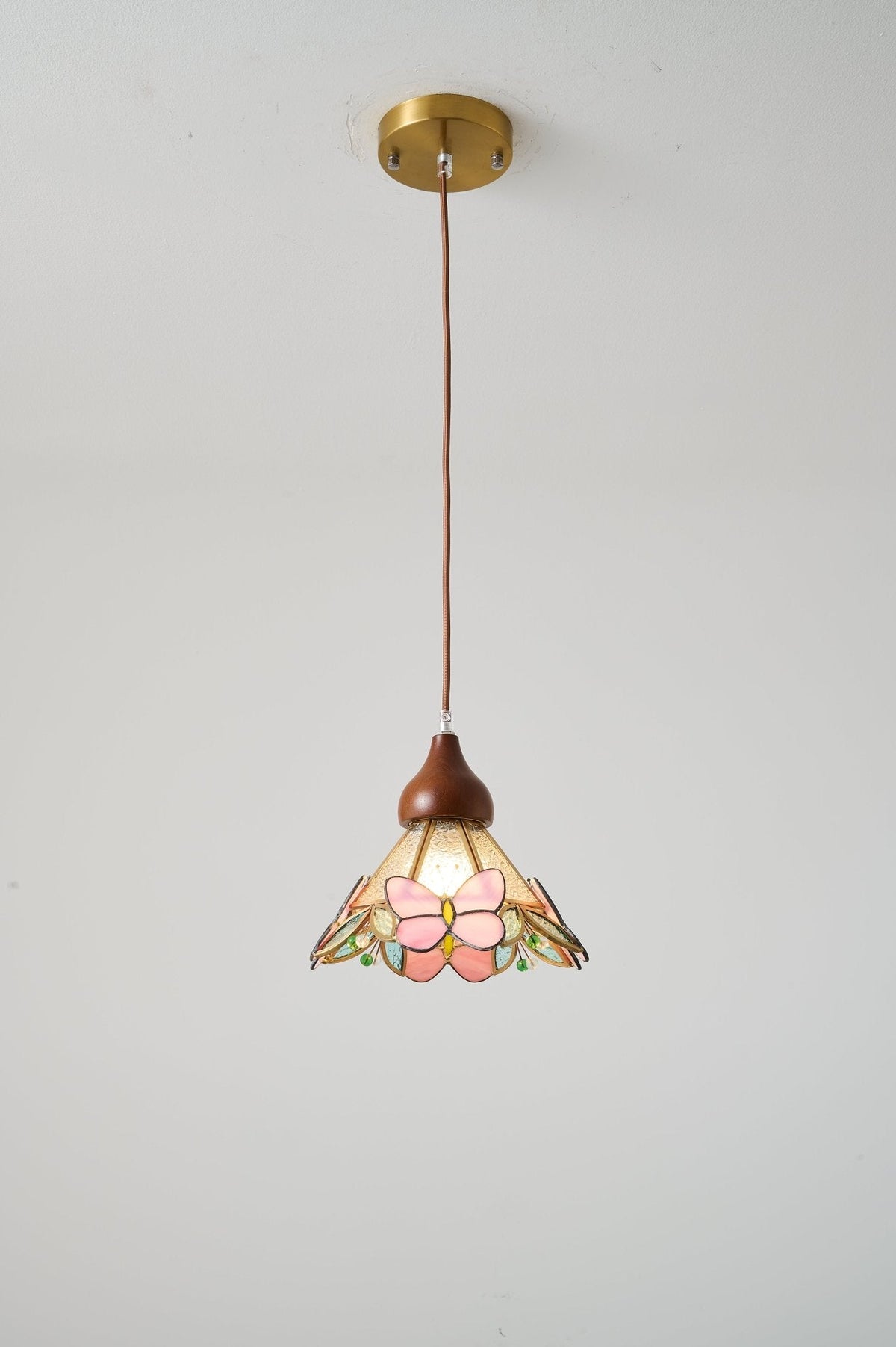 Butterfly Bloom Pendant Light — Artisan Stained Glass LED Chandelier for Dining & Living Spaces