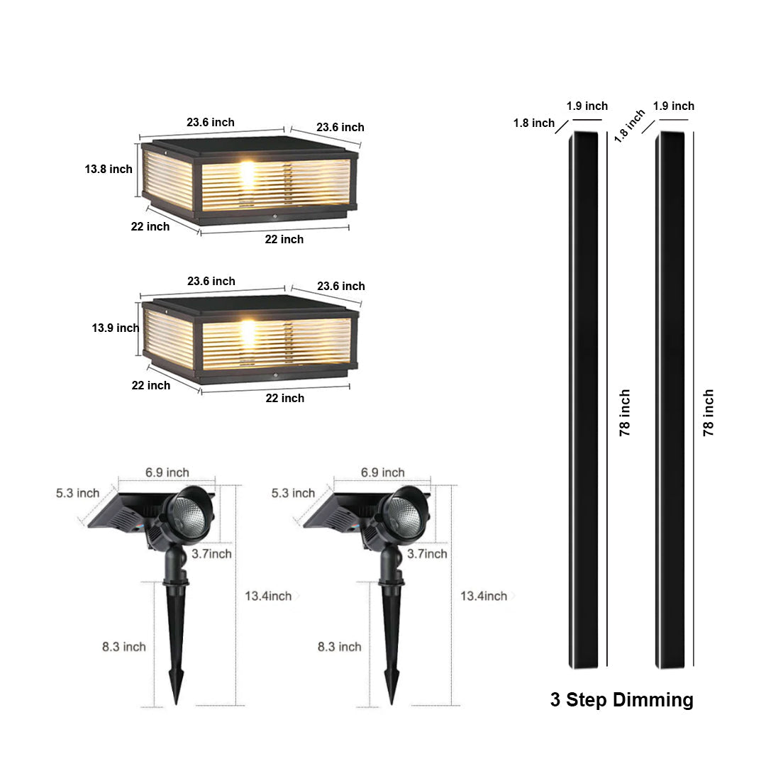 Architectural Outdoor Lighting Trio – Wall, Pillar & Solar Spotlight