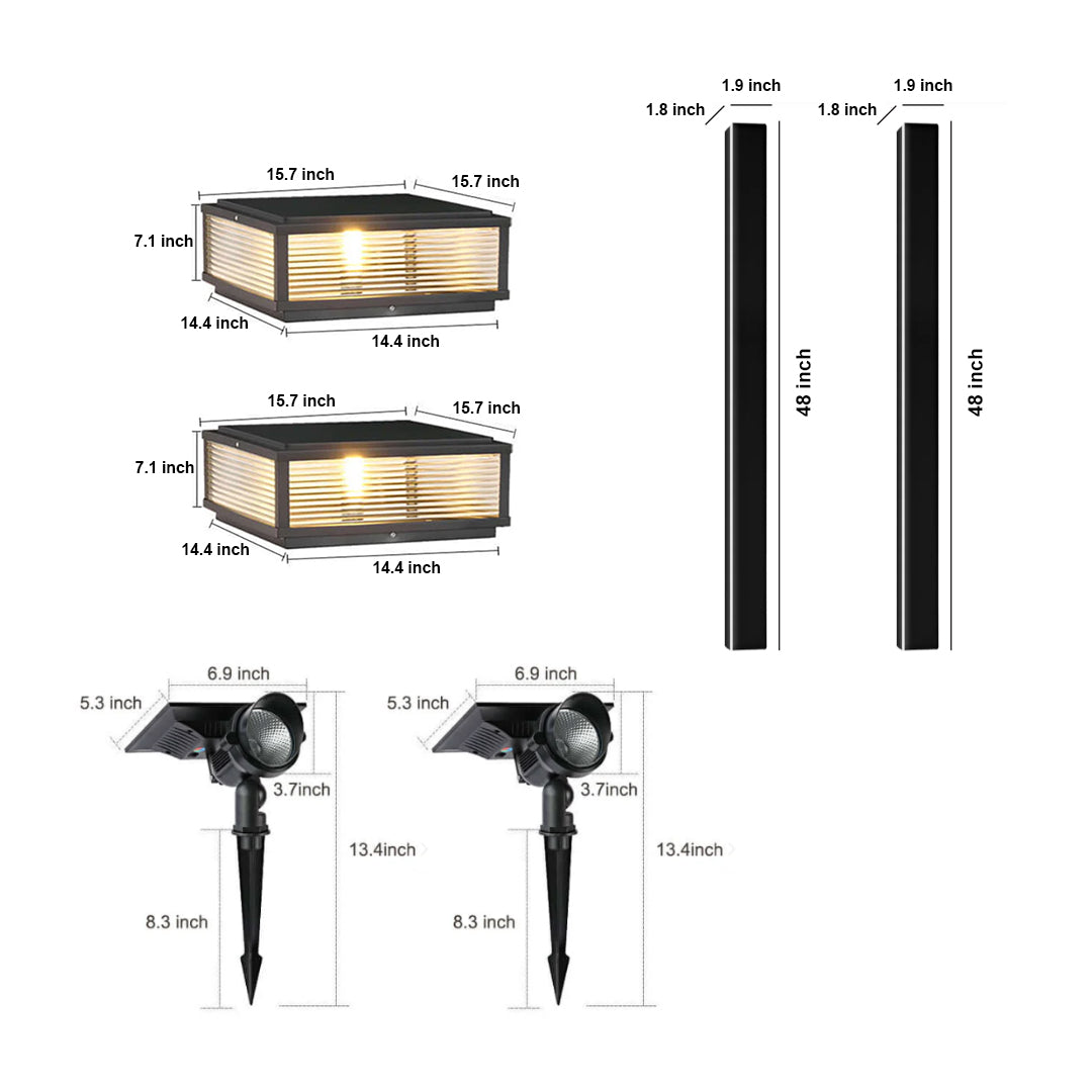 Architectural Outdoor Lighting Trio – Wall, Pillar & Solar Spotlight