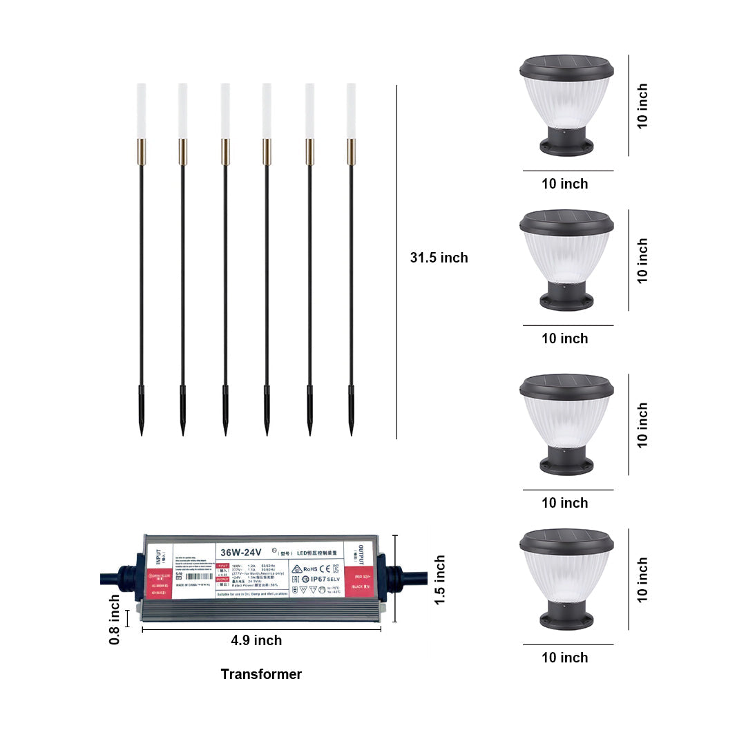 Architectural Solar Post Cap & Reed Garden Stake Lighting Set