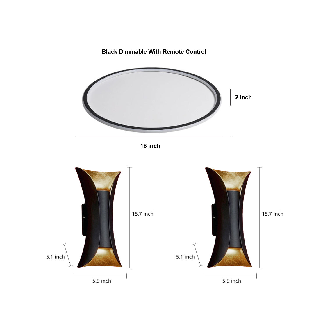Architectural Outdoor Lighting Duo: Matte Black Flush Mount and LED Wall Sconce Set