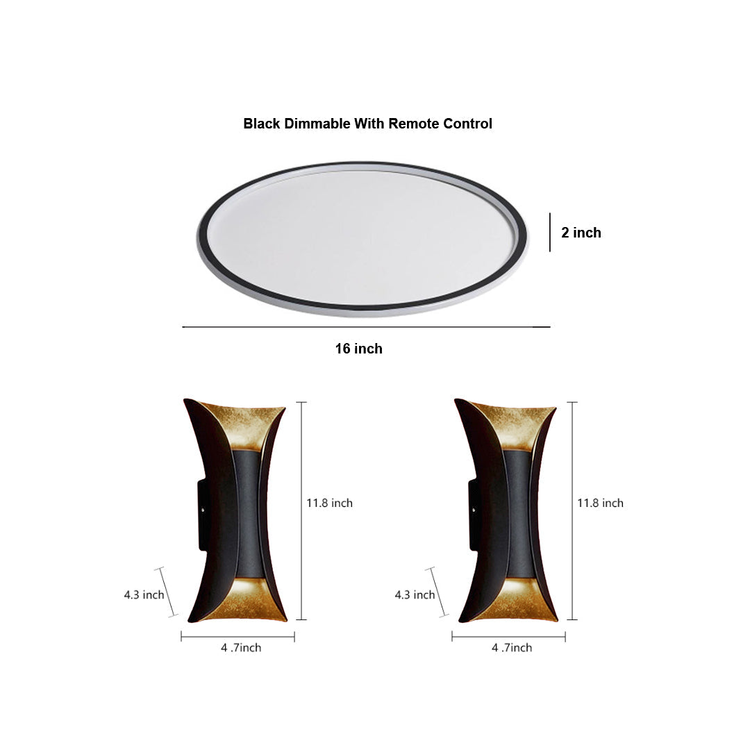 Architectural Outdoor Lighting Duo: Matte Black Flush Mount and LED Wall Sconce Set