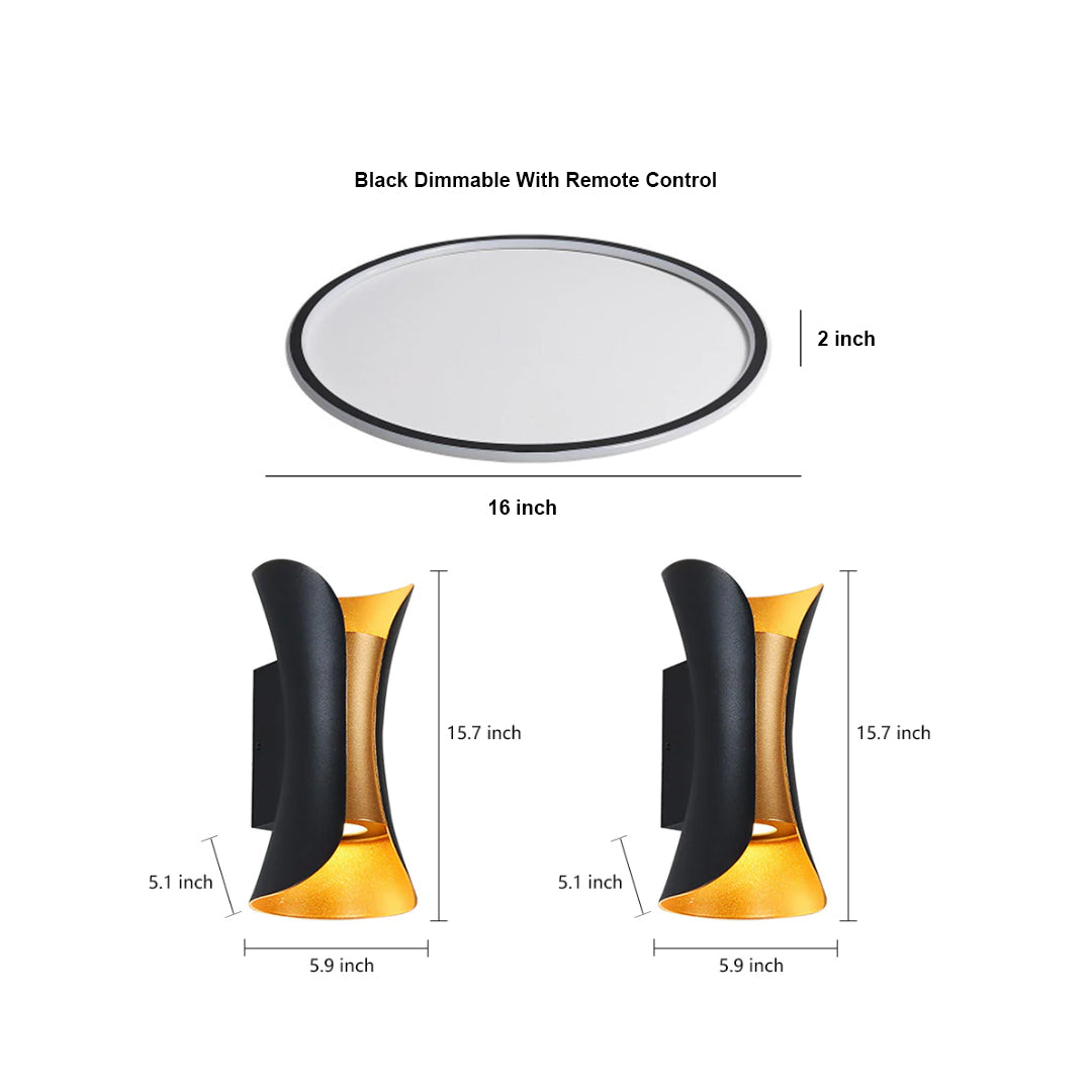 Architectural Outdoor Lighting Duo: Matte Black Flush Mount and LED Wall Sconce Set