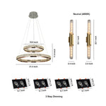 Gold Crystal Chandelier with Brass Wall Sconces and Recessed LED Lights