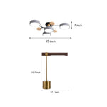 Sculptural Wood & Brass LED Study Lighting Set with Semi-Flush Mount and Desk Lamp