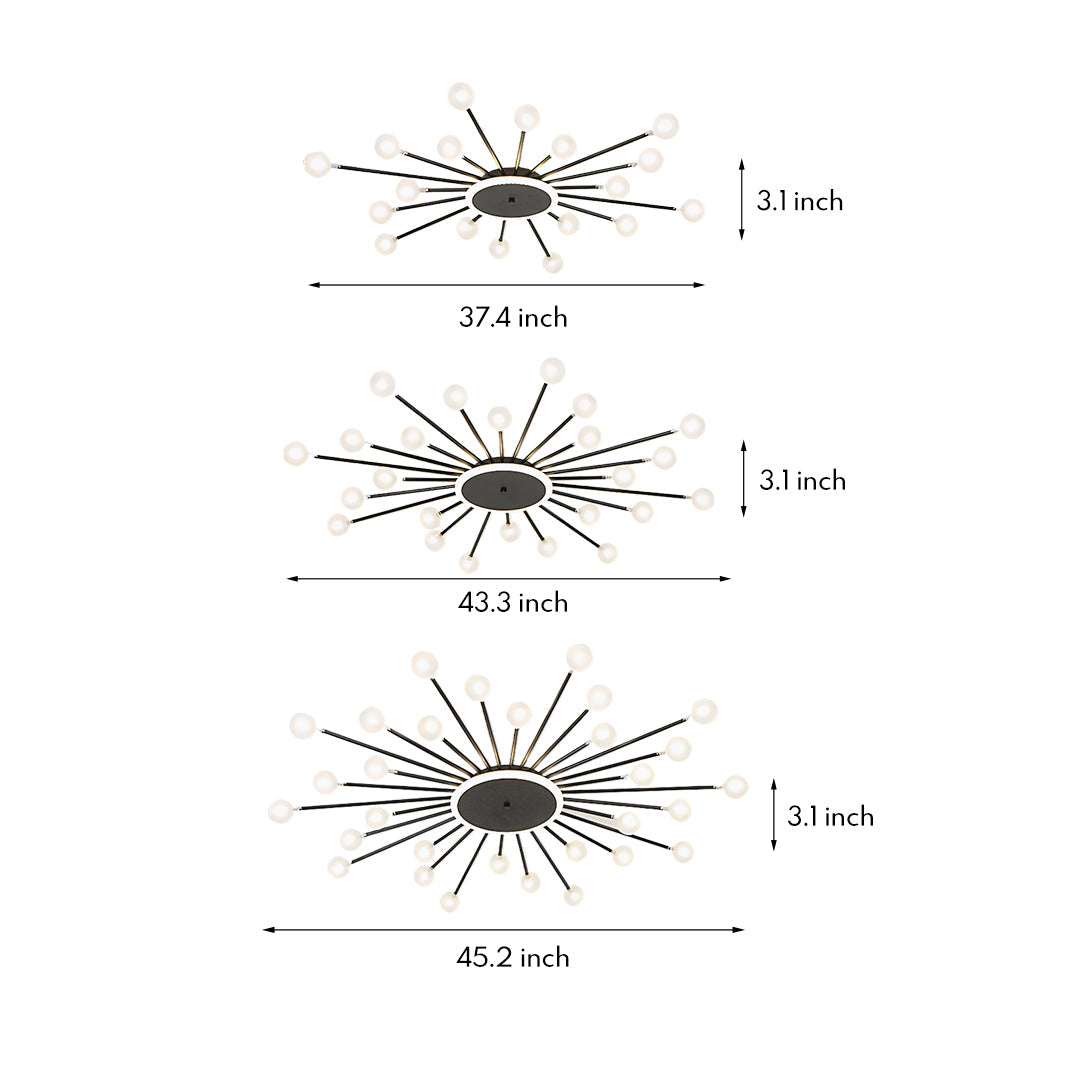 Lumière Flush Mount Ceiling Light in Glass and Iron, Modern Sputnik Design
