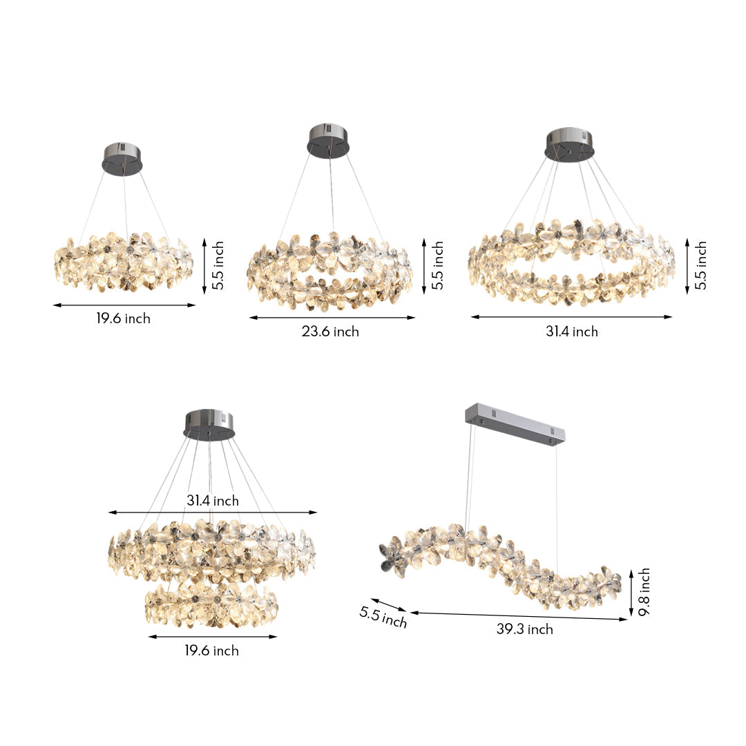 French Crystal Flower Chandelier for Dining Room, Modern LED Pendant Light