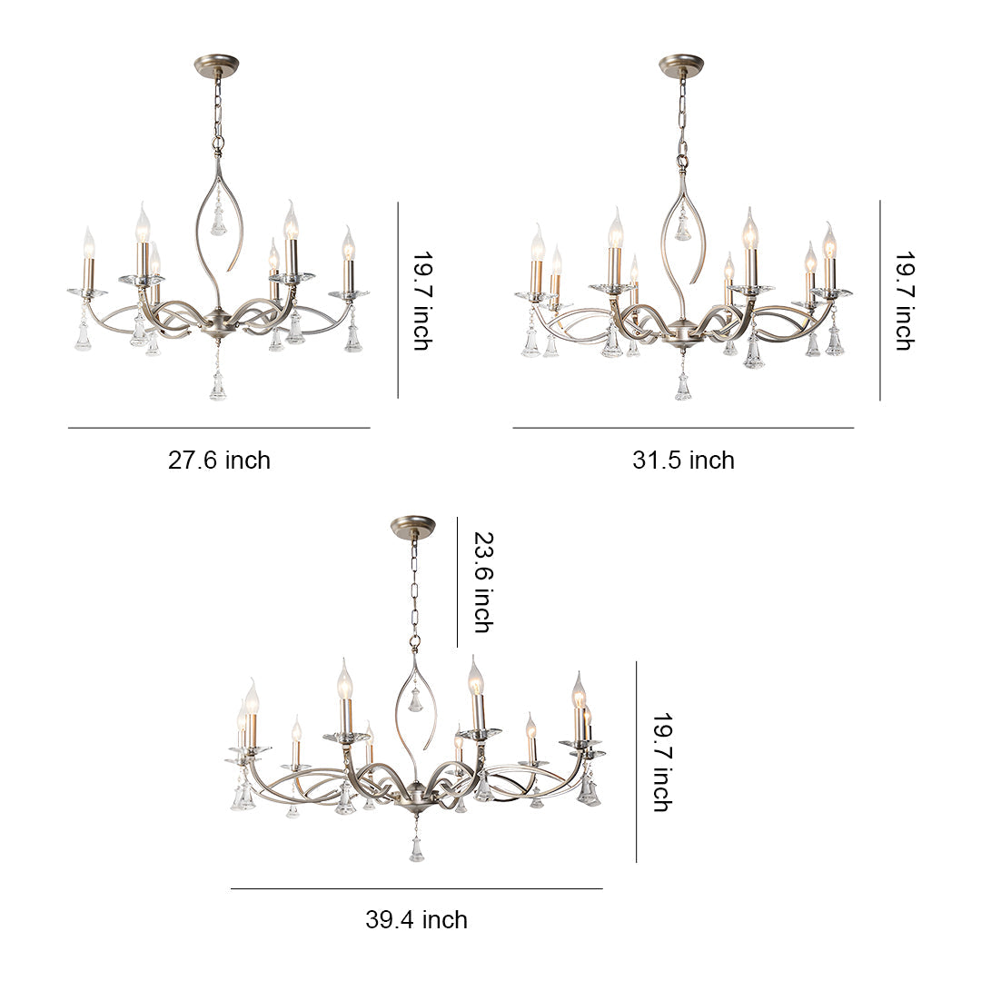 Crystal Candlestick Chandelier with Silver Iron Frame