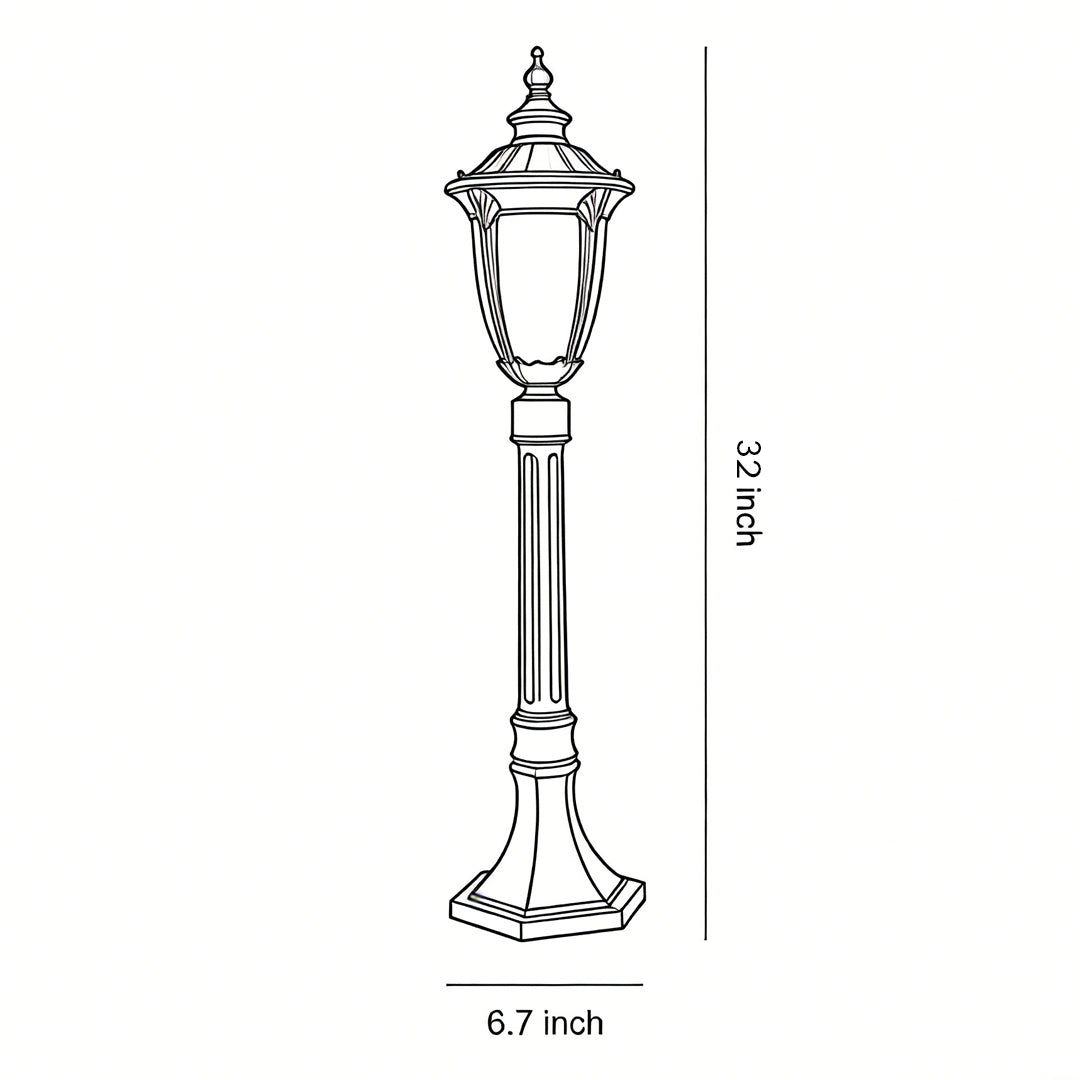 European Style Aluminum Garden Post Light with Clear Glass Shade