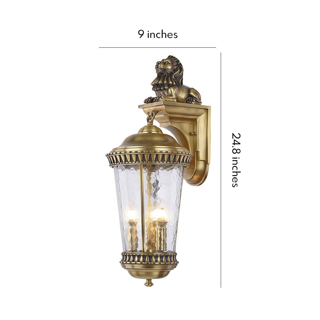 European Copper Lion Head Outdoor Wall Sconce, IP55 Waterproof Lantern