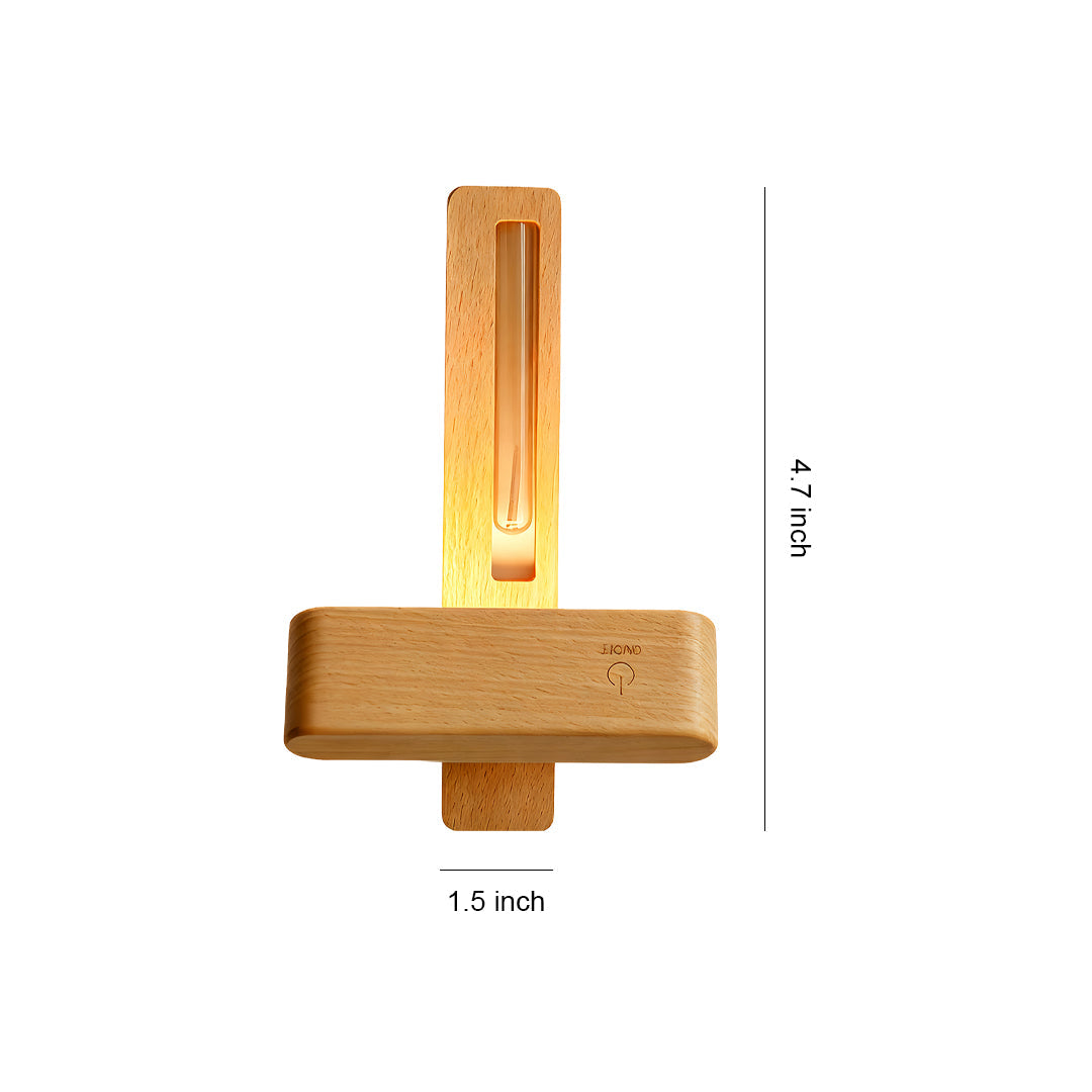 Minimalist Wooden Wall Sconce with Glass Vase and Wireless Magnetic Design