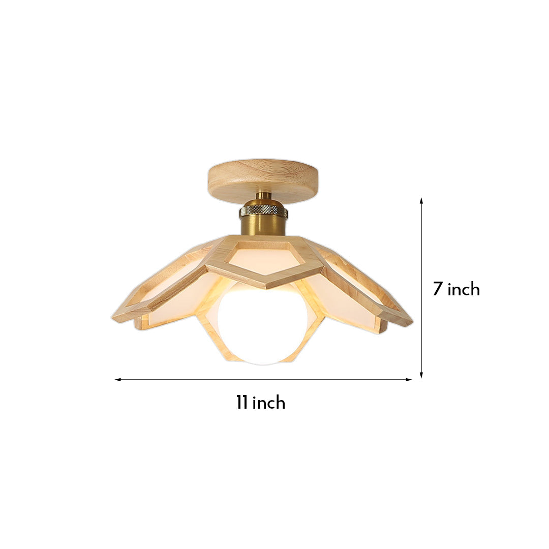 Lotus Wood Semi Flush Mount Ceiling Light in Natural Oak or Walnut