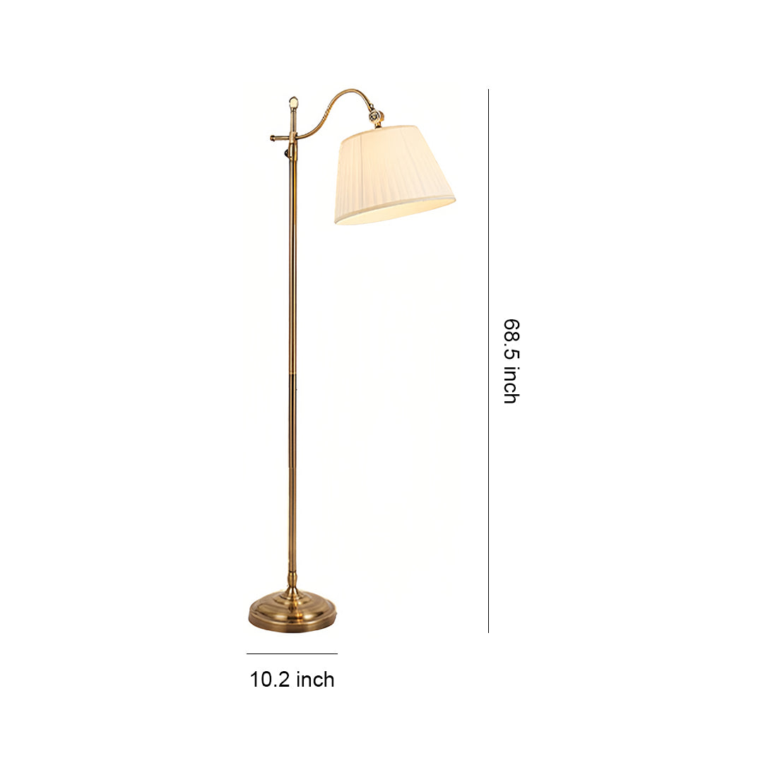 Copper Arc Floor Lamp with Fabric Shade – Vintage Modern Illumination
