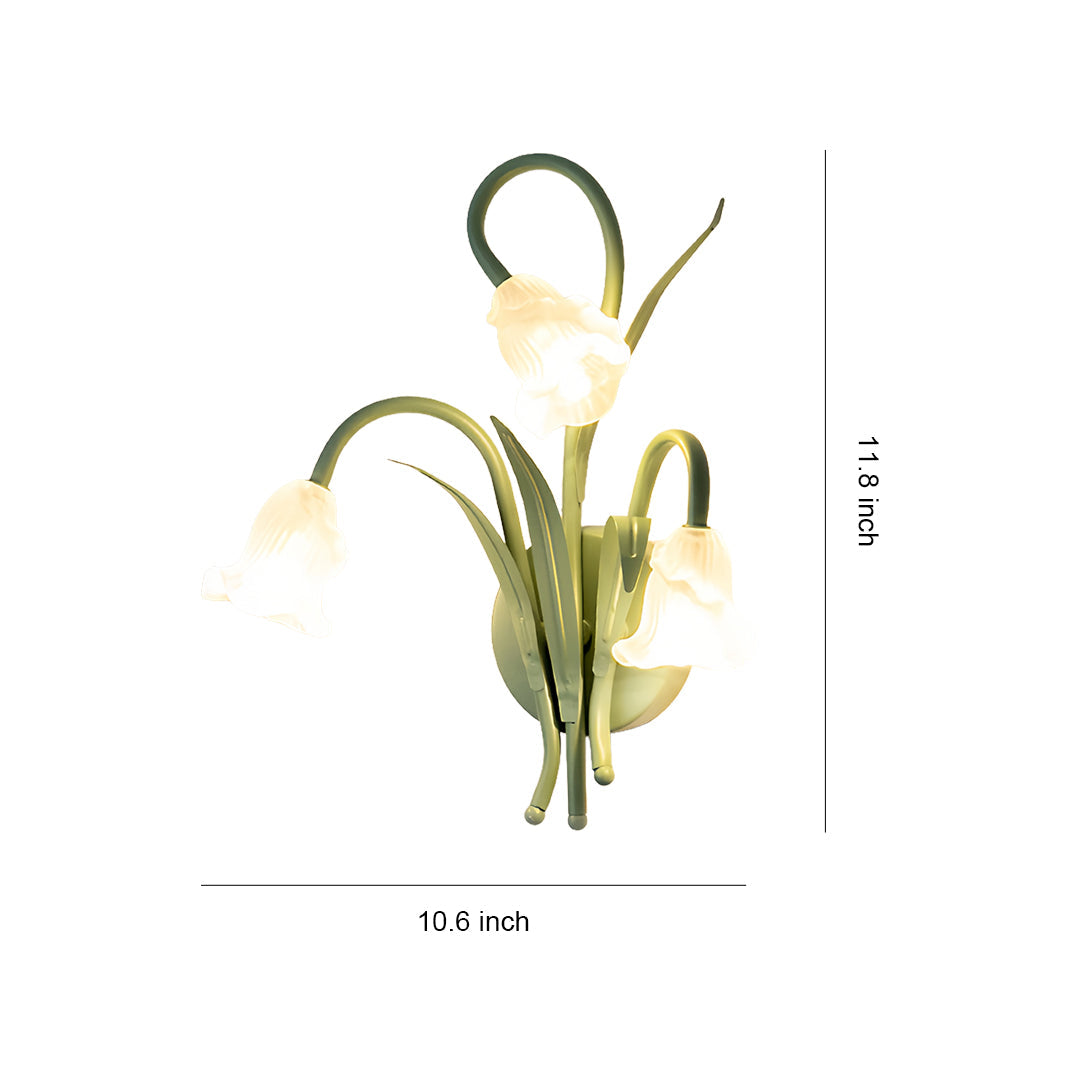 Botanical Bloom Wall Sconce in Sage Green Iron and Clear Glass