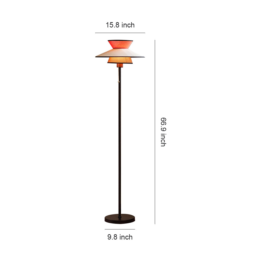 Vintage Ambient Floor Lamp with Pull Chain and Fabric Shade