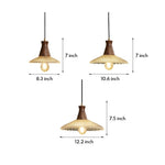 Walnut Wood Pendant Light with Brass Accents and Glass Shade