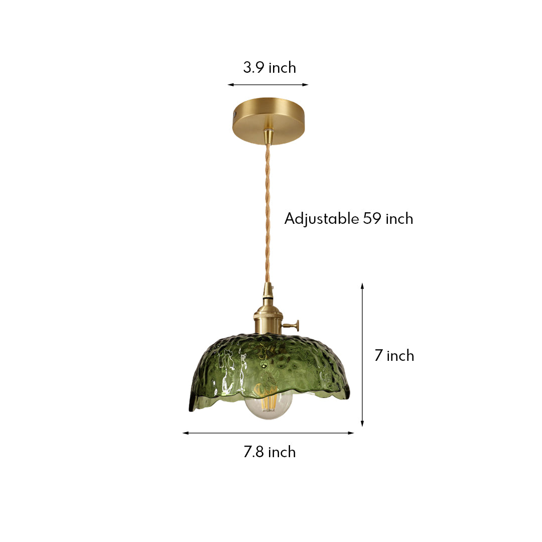 Hammered Glass Pendant Light with Brass Accents