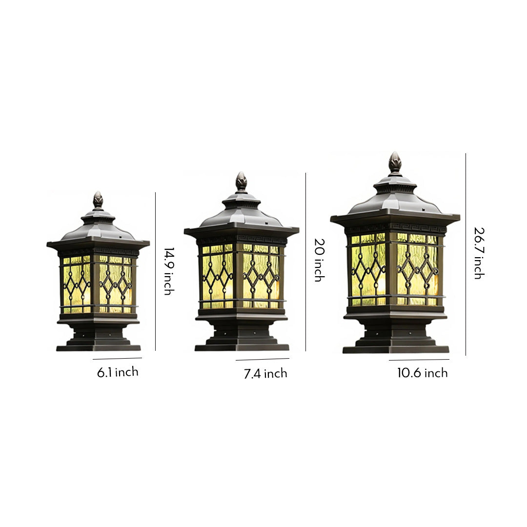 Retro Outdoor Column Light in Coffee Finish with Warm LED