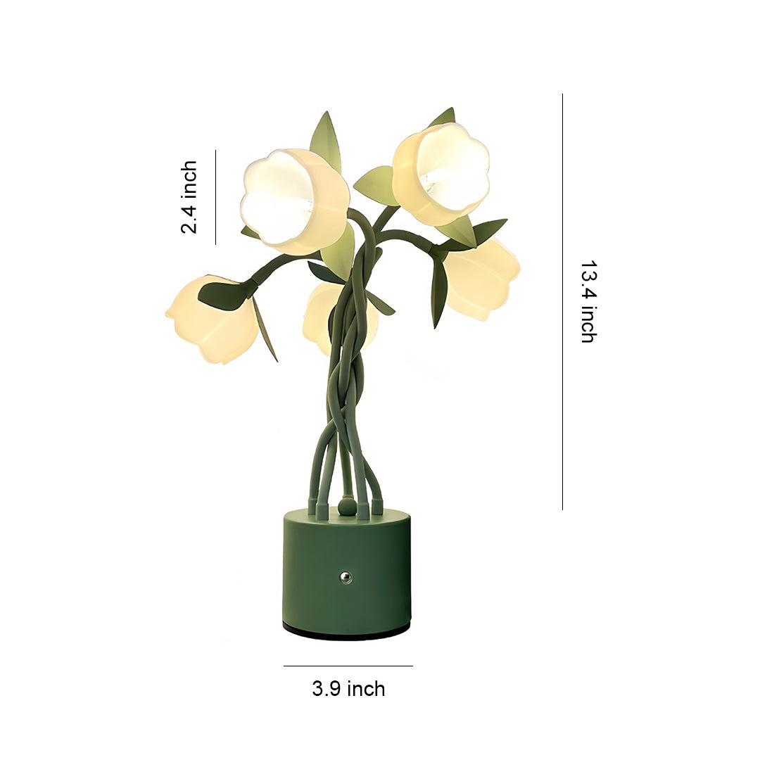 Vintage Green Floral Table Lamp with Flexible Stems, 5-Head Designer Desk Light