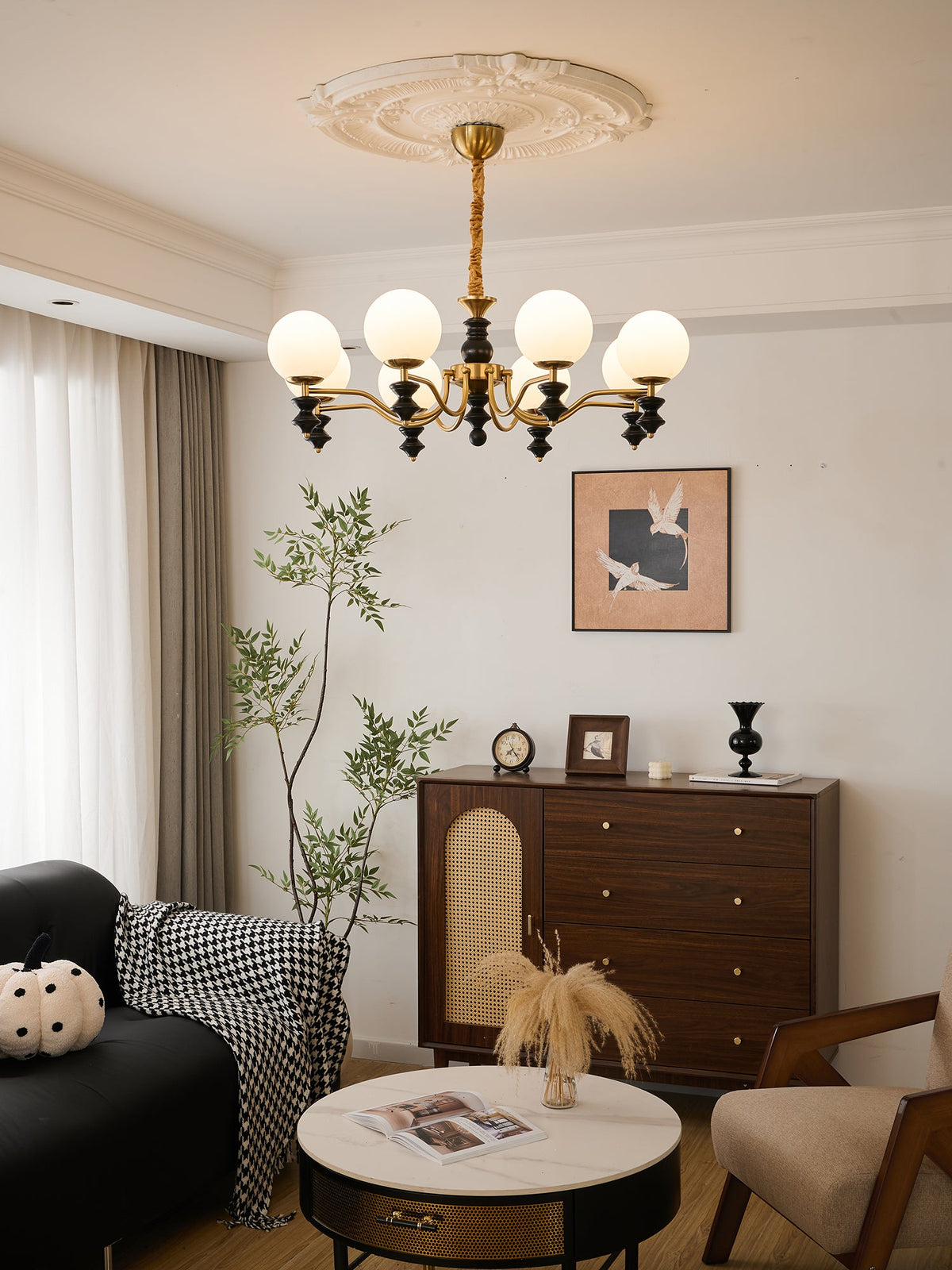 Cadence Chandelier – Modern Wood and Glass Pendant Light for Dining Room and Living Room