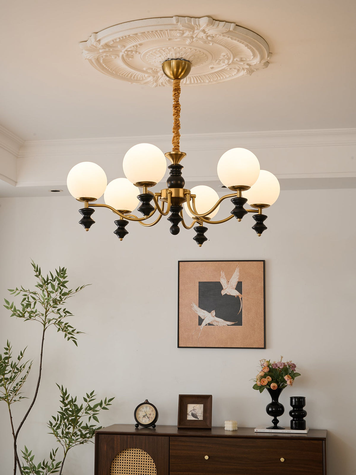 Cadence Chandelier – Modern Wood and Glass Pendant Light for Dining Room and Living Room