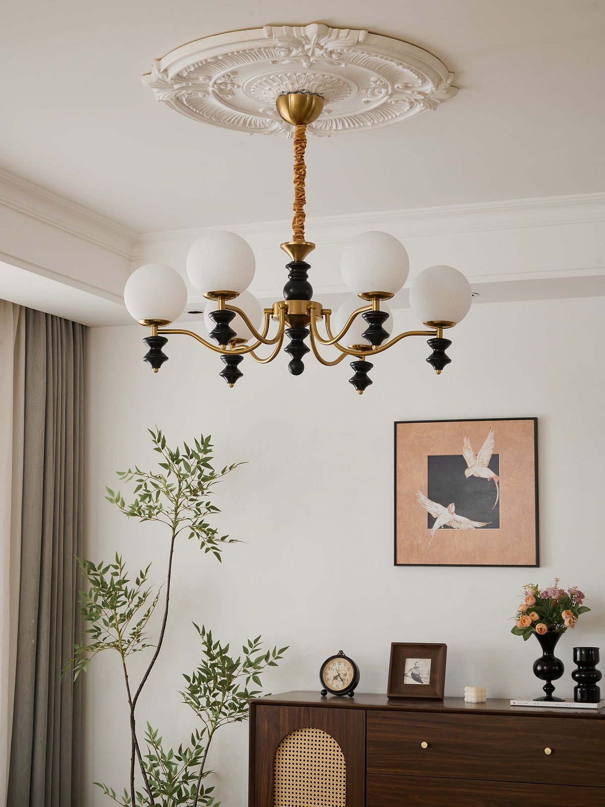 Cadence Chandelier – Modern Wood and Glass Pendant Light for Dining Room and Living Room